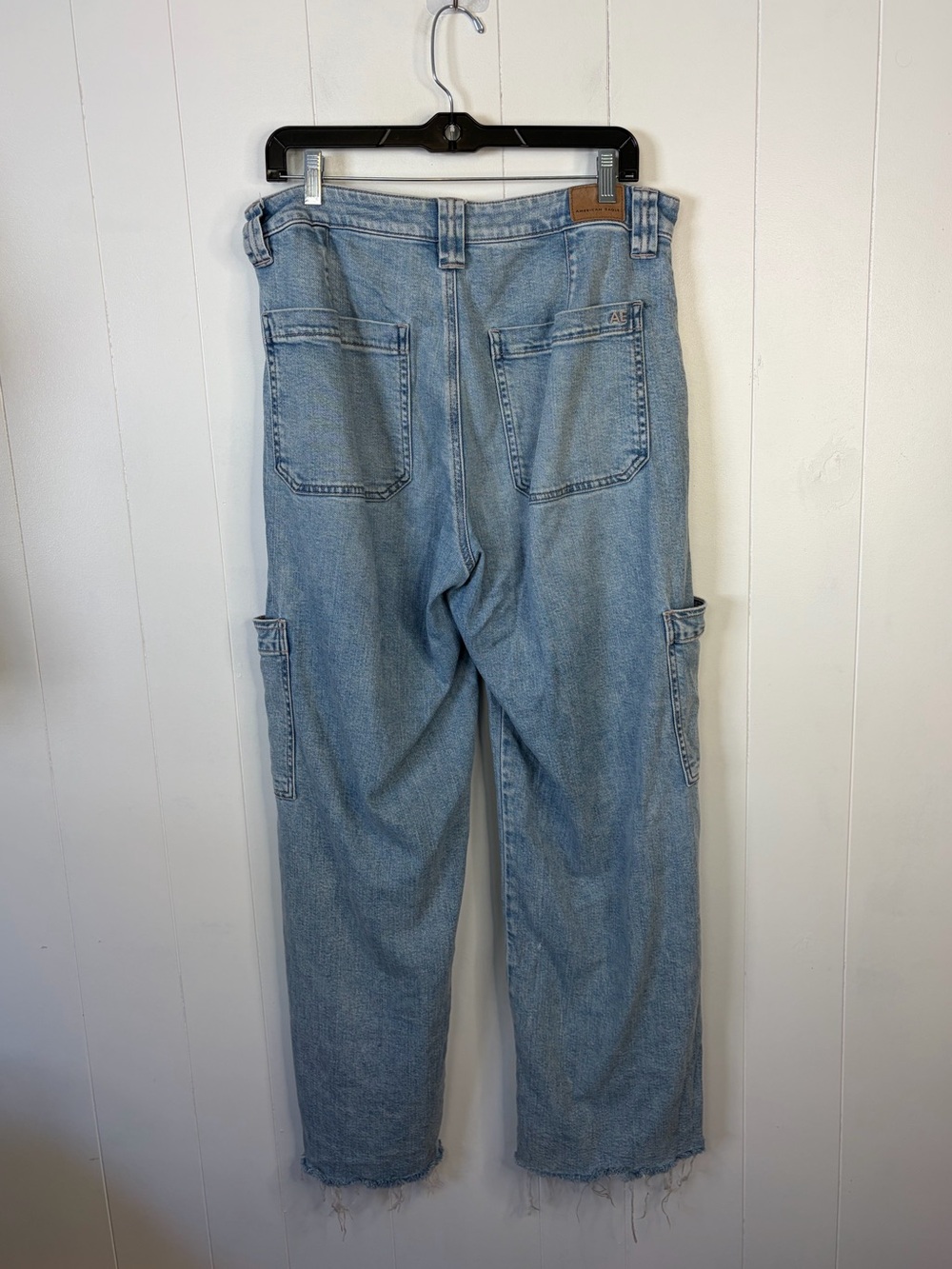America Eagle Super High Rise Baggy Wide Leg Jeans Cargo Light Wash Stretch 10 - Picture 6 of 15